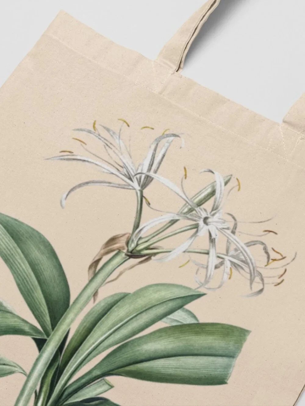 Spider Lily Vintage Floral Print Graphic Canvas Tote Bag